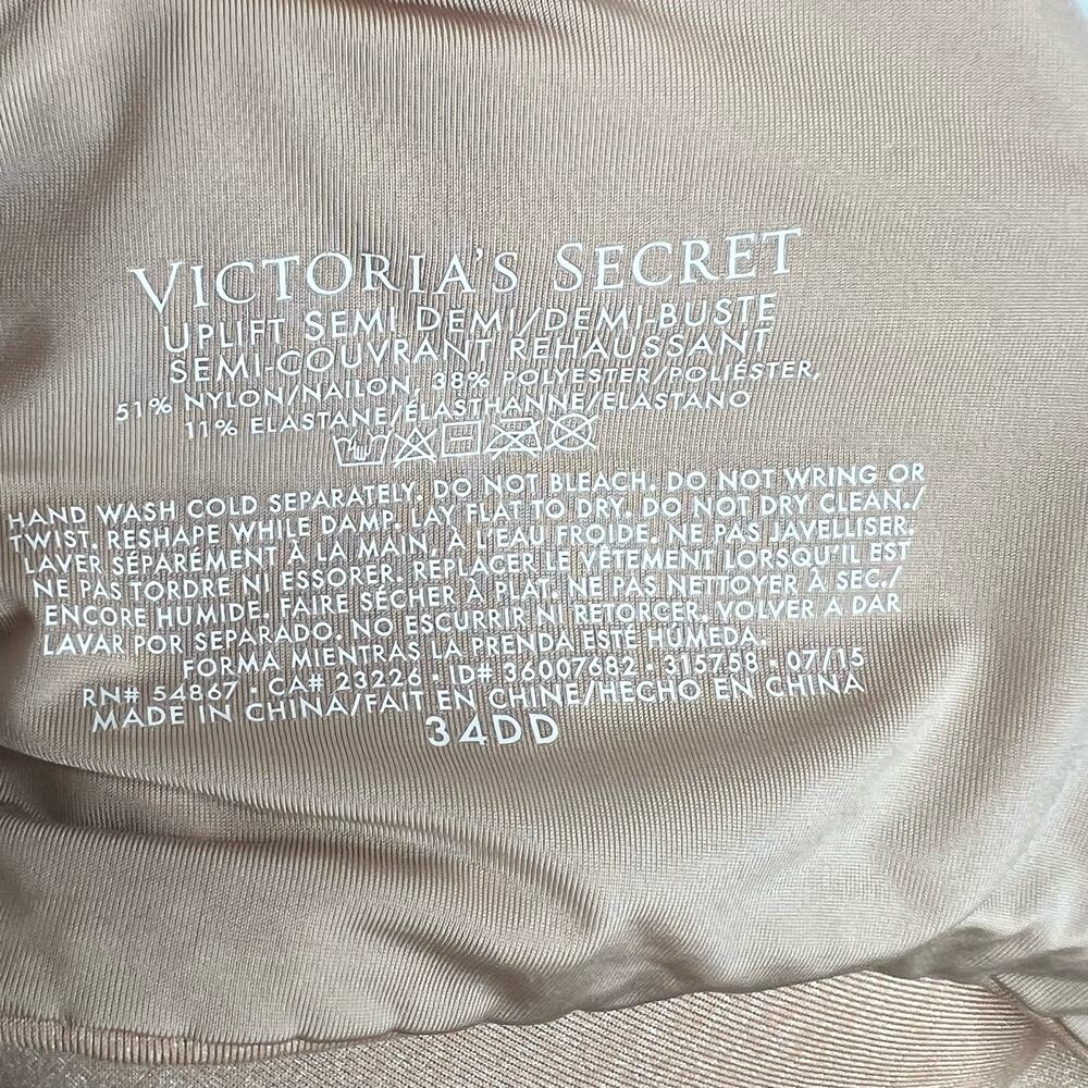 VICTORIA'S SECRET Uplift Semi Demi Underwire Push Up Bra Lined Nude Size 34DD - Picture 6 of 7